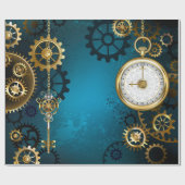 Steampunk turquoise achtergrond met tandwielen cadeaupapier (Vlak)