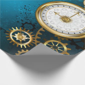 Steampunk turquoise achtergrond met tandwielen cadeaupapier (Hoek)