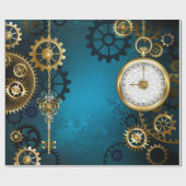 Steampunk turquoise Achtergrond met tandwielen Cadeaupapier (Vlak)
