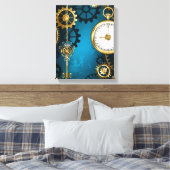 Steampunk turquoise Achtergrond met tandwielen Canvas Afdruk (Insitu (Slaapkamer))