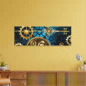 Steampunk turquoise Achtergrond met tandwielen Canvas Afdruk (Insitu (Woonkamer))