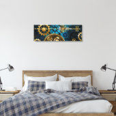 Steampunk turquoise Achtergrond met tandwielen Canvas Afdruk (Insitu (Slaapkamer))