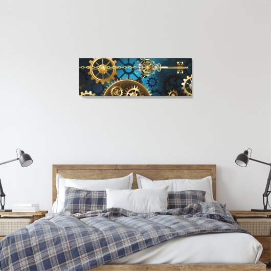 Steampunk turquoise Achtergrond met tandwielen Canvas Afdruk (Insitu (Slaapkamer))