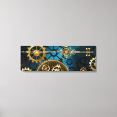 Steampunk turquoise Achtergrond met tandwielen Canvas Afdruk (Voorkant)