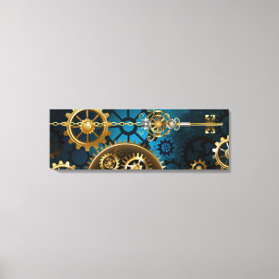 Steampunk turquoise Achtergrond met tandwielen Canvas Afdruk