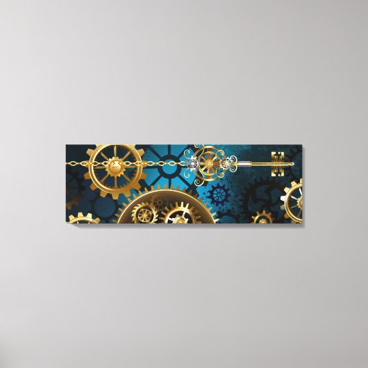 Steampunk turquoise Achtergrond met tandwielen Canvas Afdruk (Voorkant)