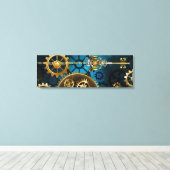 Steampunk turquoise Achtergrond met tandwielen Canvas Afdruk (Insitu (Houten vloer))