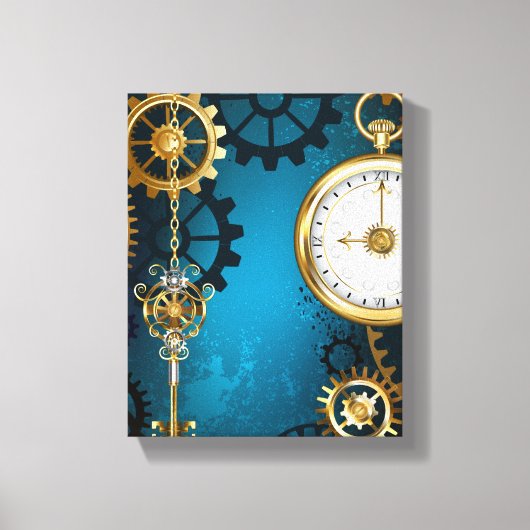 Steampunk turquoise Achtergrond met tandwielen Canvas Afdruk (Voorkant)