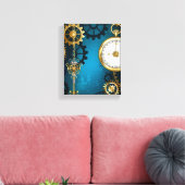 Steampunk turquoise Achtergrond met tandwielen Canvas Afdruk (Insitu (Woonkamer))