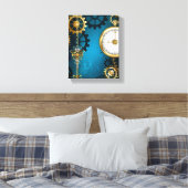 Steampunk turquoise Achtergrond met tandwielen Canvas Afdruk (Insitu (Slaapkamer))