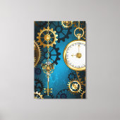 Steampunk turquoise Achtergrond met tandwielen Canvas Afdruk (Voorkant)