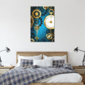 Steampunk turquoise Achtergrond met tandwielen Canvas Afdruk (Insitu (Slaapkamer))