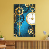 Steampunk turquoise Achtergrond met tandwielen Canvas Afdruk (Insitu (Woonkamer))