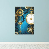 Steampunk turquoise Achtergrond met tandwielen Canvas Afdruk (Insitu (Houten vloer))