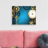 Steampunk turquoise Achtergrond met tandwielen Canvas Afdruk (Insitu (Woonkamer))