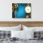 Steampunk turquoise Achtergrond met tandwielen Canvas Afdruk (Insitu (Slaapkamer))