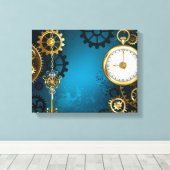Steampunk turquoise Achtergrond met tandwielen Canvas Afdruk (Insitu (Houten vloer))