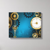 Steampunk turquoise Achtergrond met tandwielen Canvas Afdruk (Voorkant)
