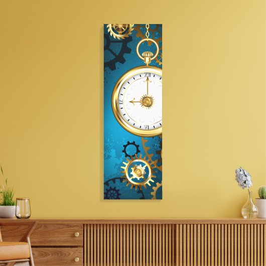 Steampunk turquoise achtergrond met tandwielen canvas afdruk (Insitu (Woonkamer))
