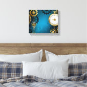 Steampunk turquoise Achtergrond met tandwielen Canvas Afdruk (Insitu (Slaapkamer))