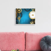 Steampunk turquoise Achtergrond met tandwielen Canvas Afdruk (Insitu (Woonkamer))