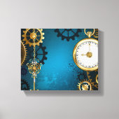 Steampunk turquoise Achtergrond met tandwielen Canvas Afdruk (Voorkant)