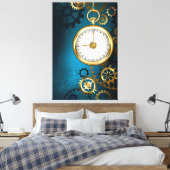 Steampunk turquoise Achtergrond met tandwielen Canvas Afdruk (Insitu (Slaapkamer))