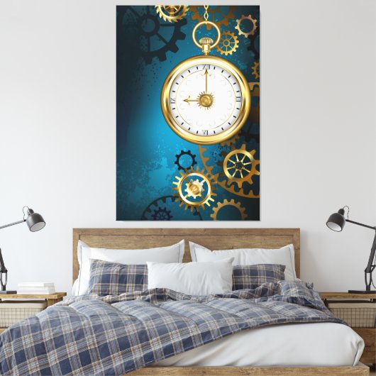 Steampunk turquoise Achtergrond met tandwielen Canvas Afdruk (Insitu (Slaapkamer))