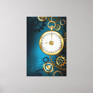Steampunk turquoise Achtergrond met tandwielen Canvas Afdruk