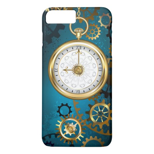 Steampunk turquoise achtergrond met tandwielen Case-Mate iPhone case (Achterkant)