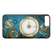 Steampunk turquoise achtergrond met tandwielen Case-Mate iPhone case (Achterkant (Horizontaal))