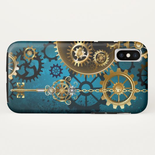 Steampunk turquoise Achtergrond met tandwielen Case-Mate iPhone Case (Achterkant (horizontaal))