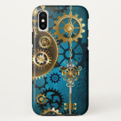 Steampunk turquoise Achtergrond met tandwielen Case-Mate iPhone Case (Achterkant)