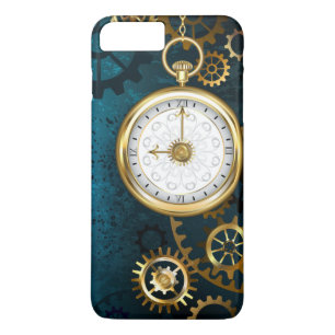 Steampunk turquoise Achtergrond met tandwielen iPhone 8/7 Plus Hoesje