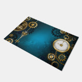 Steampunk turquoise Achtergrond met tandwielen Deurmat (Schuin)