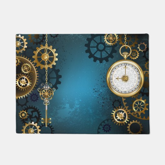 Steampunk turquoise Achtergrond met tandwielen Deurmat (Voorkant)