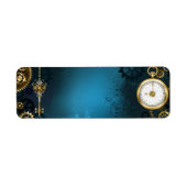 Steampunk turquoise Achtergrond met tandwielen Etiket (Voorkant)