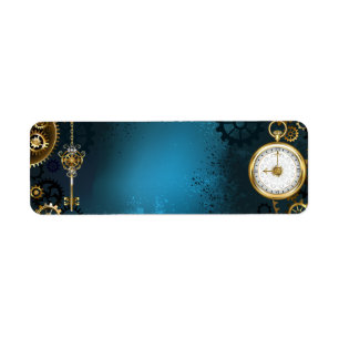 Steampunk turquoise Achtergrond met tandwielen Etiket