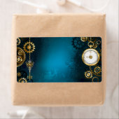 Steampunk turquoise Achtergrond met tandwielen Etiket (Insitu)