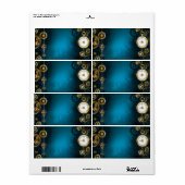 Steampunk turquoise Achtergrond met tandwielen Etiket (Full Sheet)