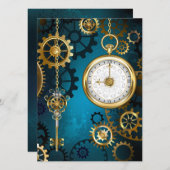 Steampunk turquoise Achtergrond met tandwielen Feestdagenkaart (Voorkant / Achterkant)