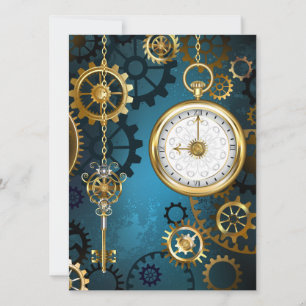 Steampunk turquoise Achtergrond met tandwielen Feestdagenkaart