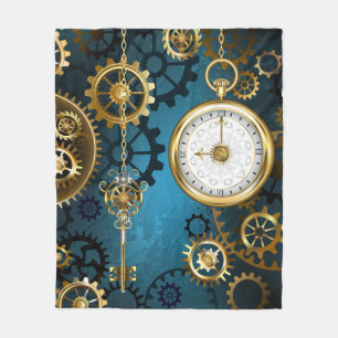 Steampunk turquoise Achtergrond met tandwielen Fleece Deken