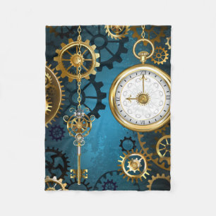 Steampunk turquoise Achtergrond met tandwielen Fleece Deken