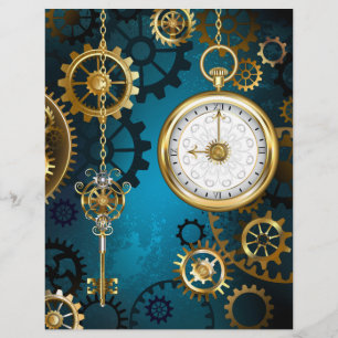 Steampunk turquoise Achtergrond met tandwielen Flyer