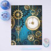 Steampunk turquoise Achtergrond met tandwielen Flyer (Enkel)