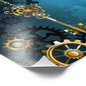 Steampunk turquoise Achtergrond met tandwielen Foto Afdruk (Hoek)