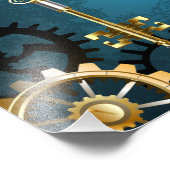 Steampunk turquoise achtergrond met tandwielen foto afdruk (Hoek)