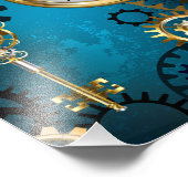 Steampunk turquoise Achtergrond met tandwielen Foto Afdruk (Hoek)