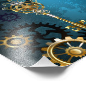 Steampunk turquoise achtergrond met tandwielen foto afdruk (Hoek)